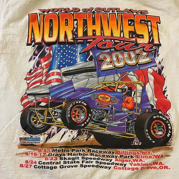 Northwest Outlaws T-shirt L Racing Shirt 2002 Flag Front Back Design OR WA MT - Picture 2 of 9